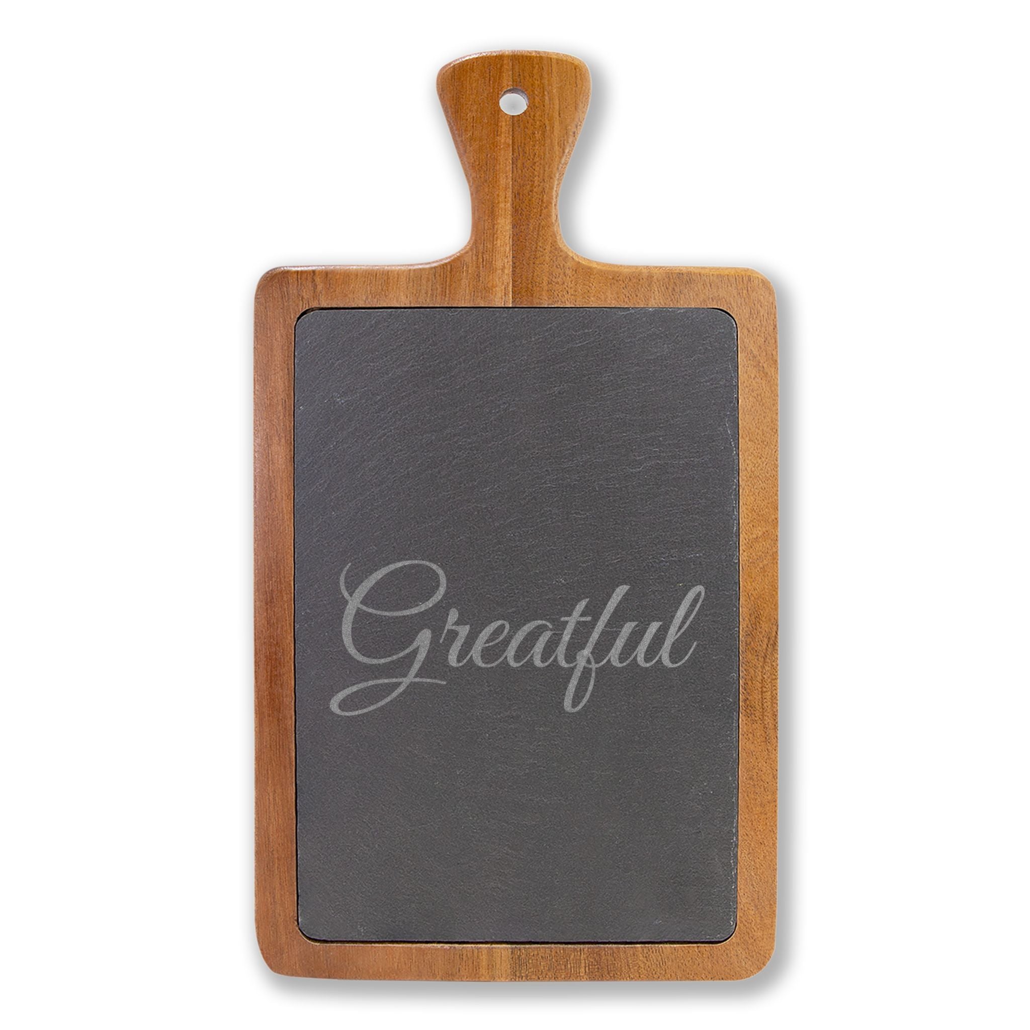 Engraved Acacia Charcuterie Board with Slate Inlay & Cheese Tools